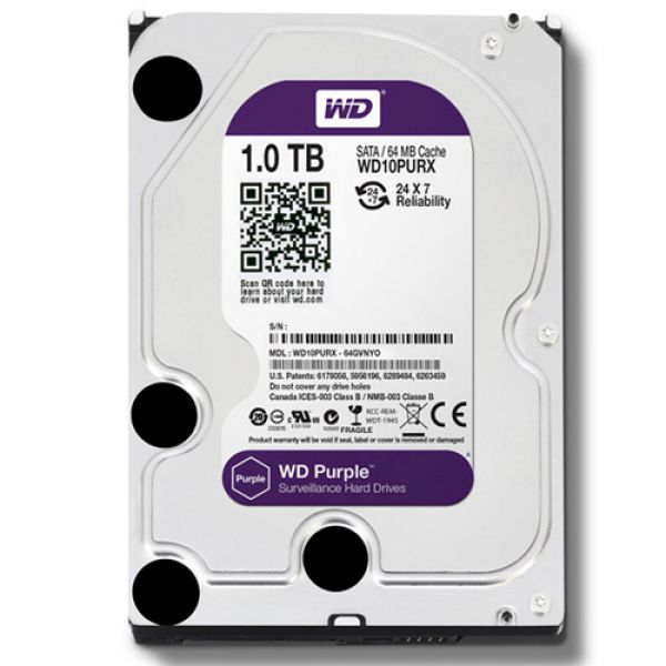 HDD Western Purple 1TB dòng ổ cứng chuyên dụng cho camera, 64MB (6Gb/s) /IntelliPower (RPM)/ SATA3), Màu tím (cty)